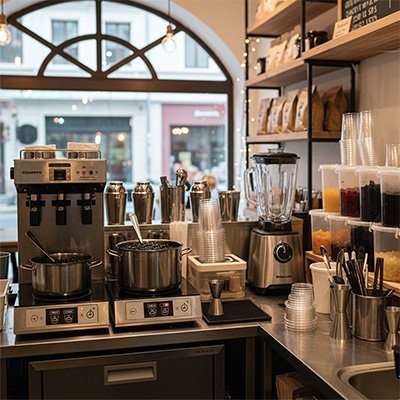 Tools and machines used for making milk tea
